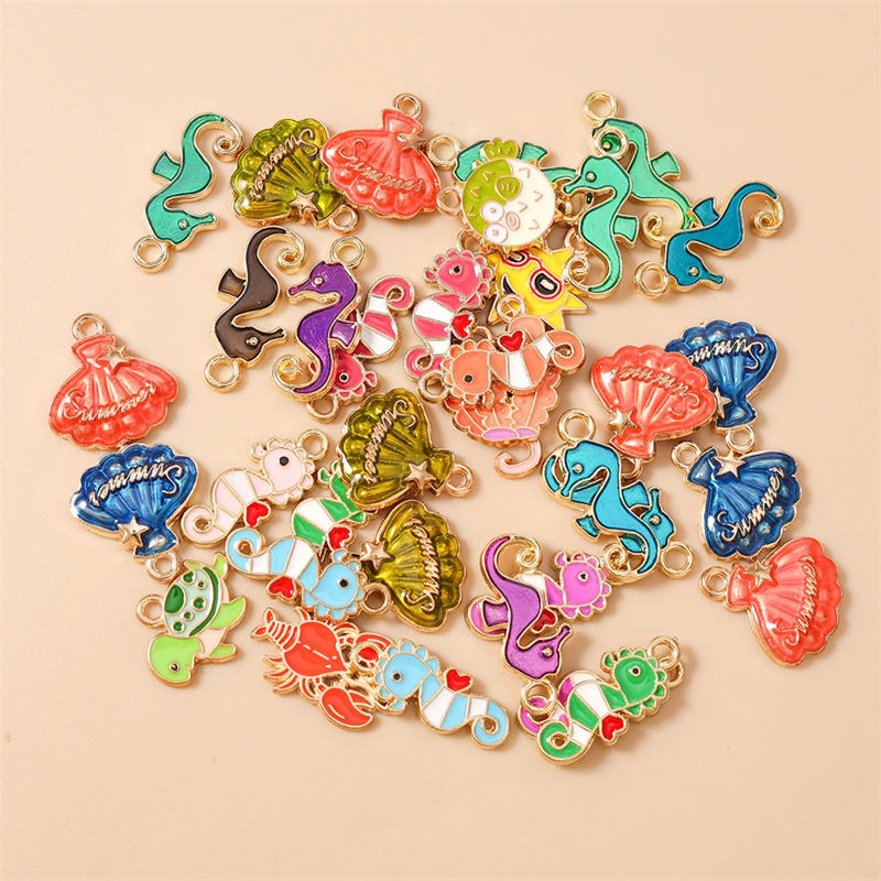 

20pcs Cute Marine Life Charms Enamel Seahorse Turtle Shell Crab Charms Pendants for Jewelry Making Earrings Necklaces DIY Gifts