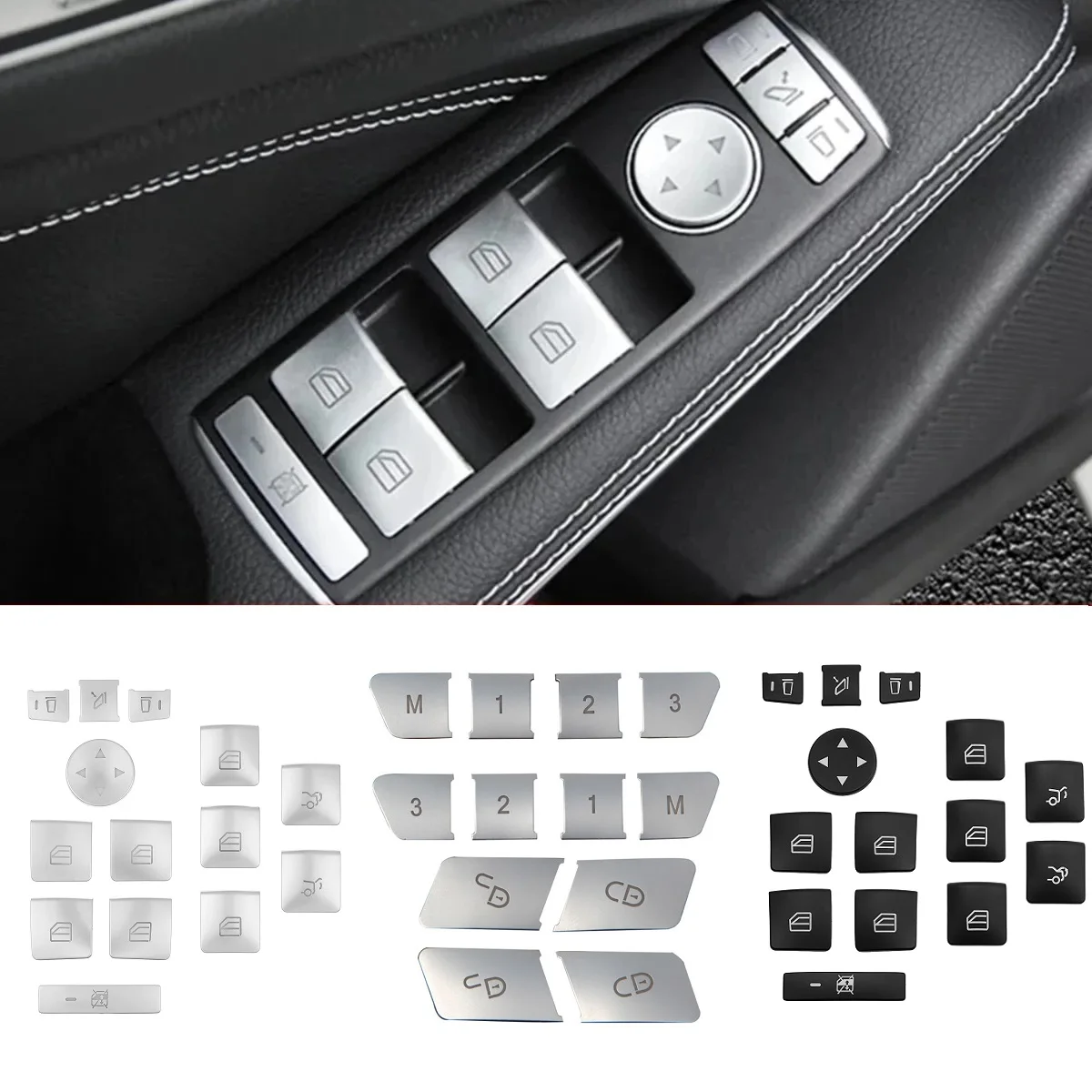 AngelguoguoCar Window glass lift button Trim Cover sticker for Mercedes Benz A/B/C(W204)/E(W212)/GLA /CLA/ GLK/ GLE-class