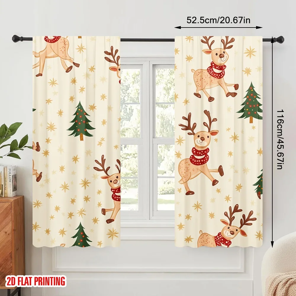 2pcs,2D plane printing Curtains Roller Blinds Cute Reindeer Christmas_b (3) Polyester Easy Install (without rod) Versatile All
