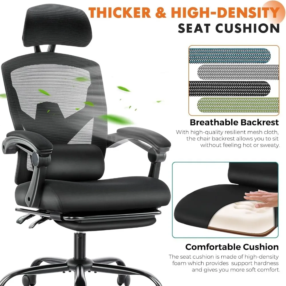 Ergonomic High-Back Mesh Office Chair with Lumbar Support, Swivel Rolling Design for Home and Study, Black