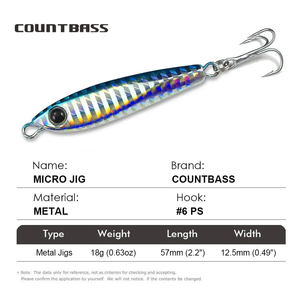 COUNTBASS 5PCS 18g 0.63oz Micro Fishing Lures with treble hook, Metal Mini Fish Bait Sea Bass Jigging Game