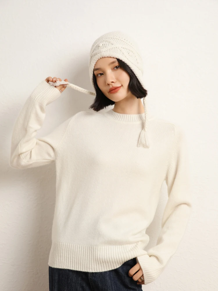 Women's Autumn Winter Thick Warm Soft O-neck Pullover 100% Cashmere Sweater Fashion Casual Loose Basic Style Clothing Tops