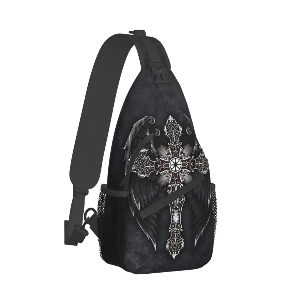 Cross Crucifixion Crossbody Bag Sports Cross With Black Wings Chest Bag Unisex Women Man Fashion Shoulder Backpacks Travel