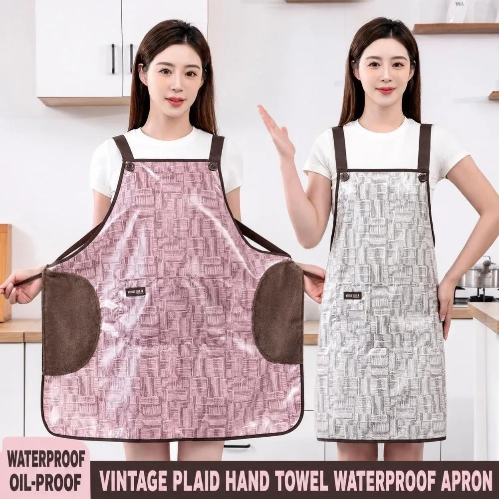 New Oil-Resistant Waterproof Apron Anti-Dirt with Wipe Hands Towel Adjustable Bib Apron Work Apron for Cooking Baking