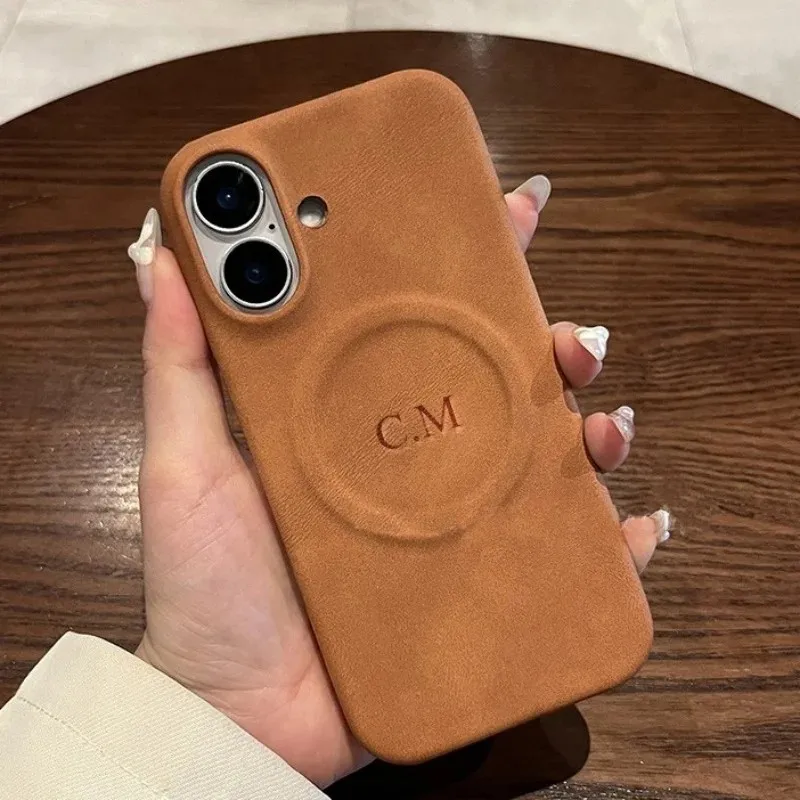 Personalized Luxury Customized Name Faux Leather Magnetic Phone Case For iPhone 16 15 14 13 12 Pro Max 16 Plus Protective Cover
