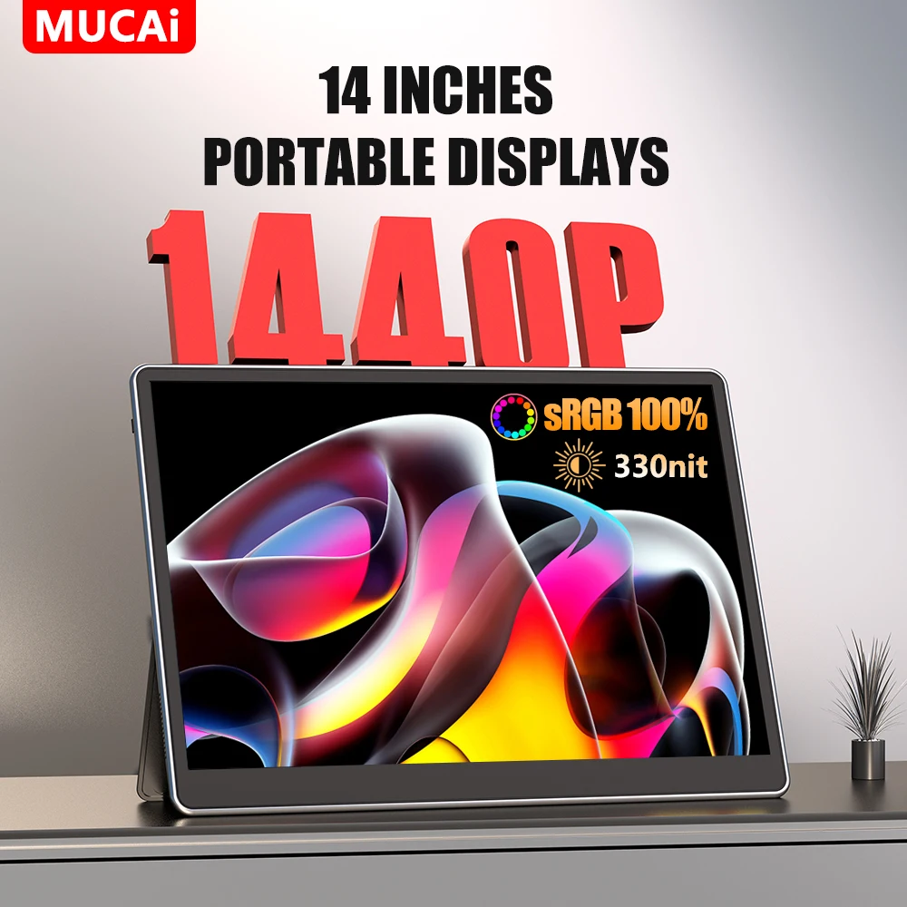 MUCAI N140 휴대용 모니터, 14 인치, 60Hz, 2160*1440 밝기, 330cd/㎡, PS4, PS5, 노트북, 데스크탑, 휴대폰에 적합