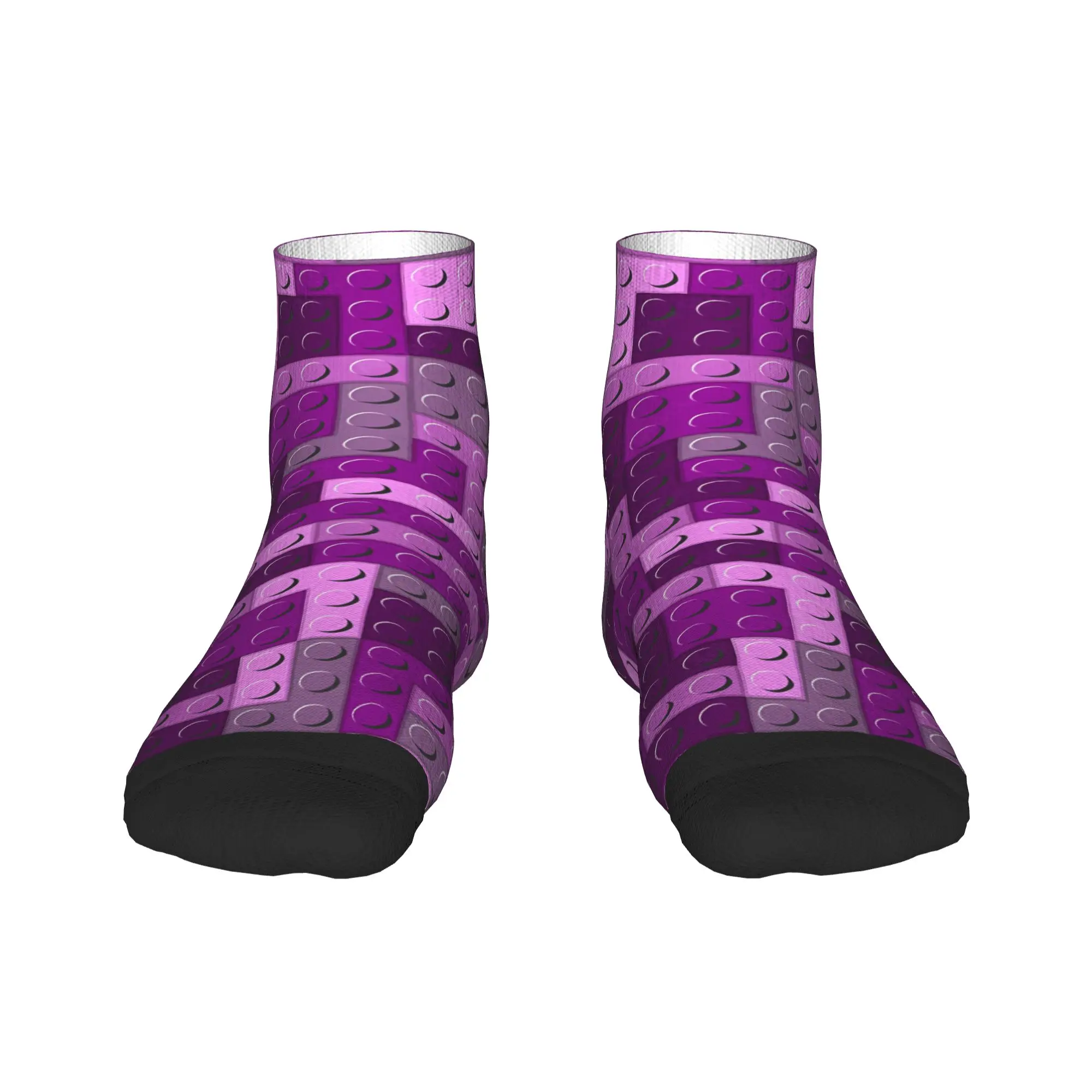 Dark Purple Gradient Building Blocks Pattern Ankle Socks Leisure Casual Socks Spring Running Sports Design Anti Slip Sock