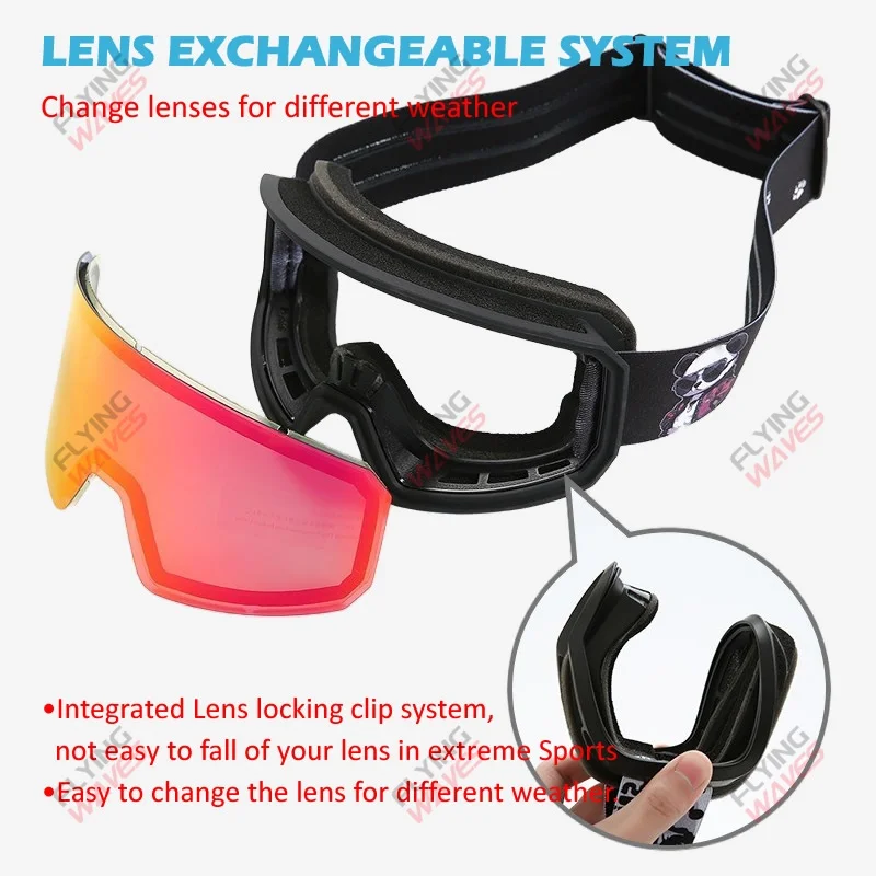 نظارات التزلج الكاملة الكبار نظارات الثلوج أصيلة طلاء ريفو عدسة مزدوجة مكافحة الضباب الثلوج العمى حماية OTG على الجليد نظارات