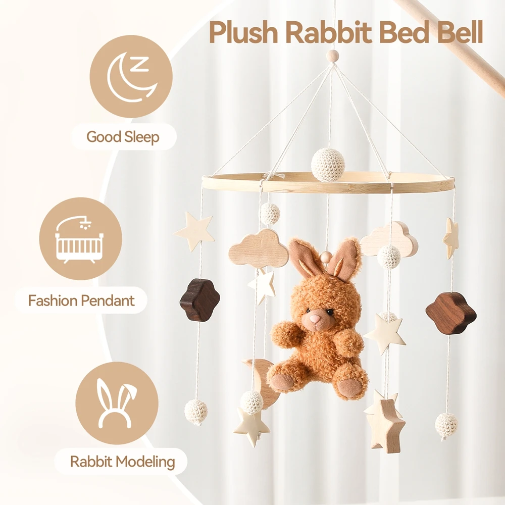 Baby Crib Mobile Rattle Toy 0-12Months Infant Soft Felt Cartoon Bear Toys Newborn Music Box Crib Mobile Bracket Bracket Kid Gift