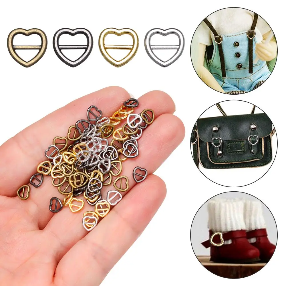 20/40pcs 4 Colors Heart Shaped Girls  Tri-glide Buckle Belt Buttons  Bags Accessories Diy Dolls Buckles