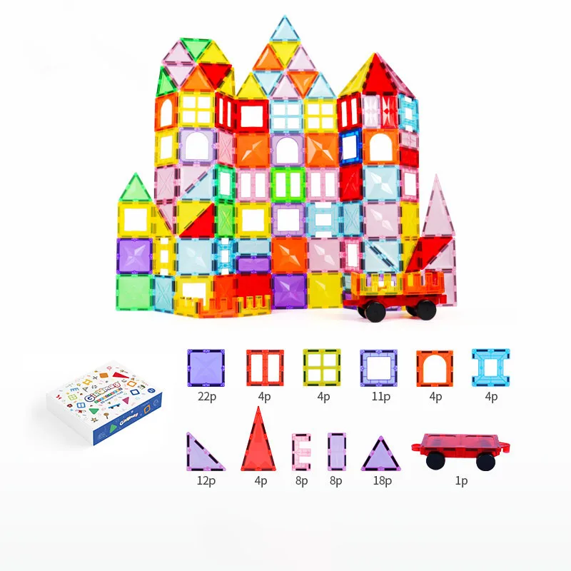 GIROMAG 100 قطعة مجموعة مكعبات البناء المغناطيسية الماسية ألعاب تعليمية جذعية متألقة للأطفال الأولاد والبنات من سن 3 إلى 12 عامًا