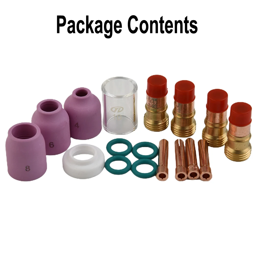 18 Piece TIG Welding Kit Including Ceramic Nozzles Gas Lens Components and Heat Resistant Glass Cups for WP17 WP18 WP26 2.4mm
