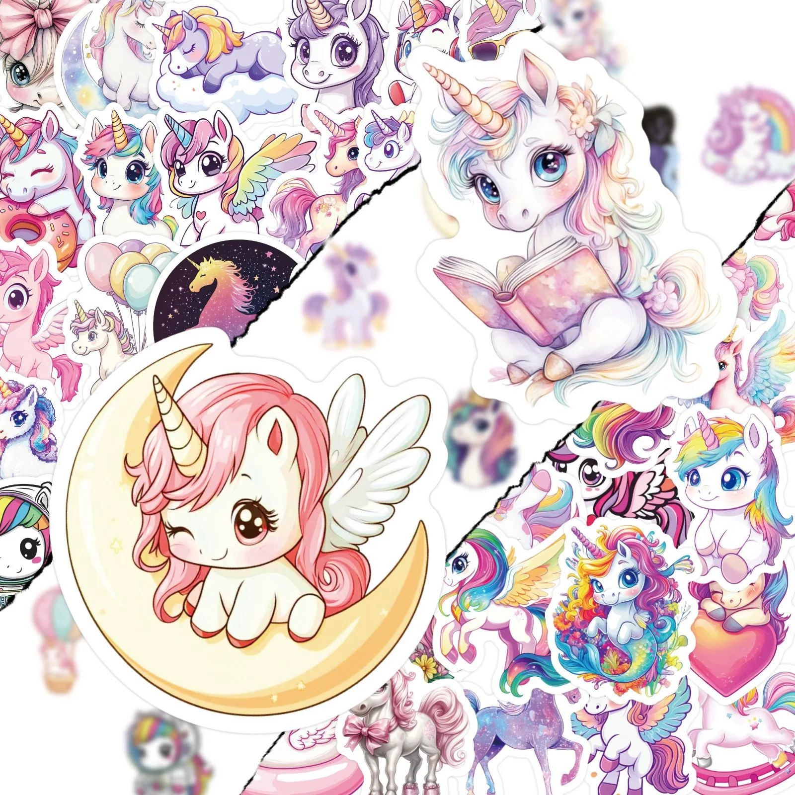 50 Stück Niedliche Regenbogen-Einhorn-Aufkleber Wasserfeste Vinyl-Sticker für Geburtstagspartys Cartoon-Aufkleber als Geschenk für Mädchen – Detail 2