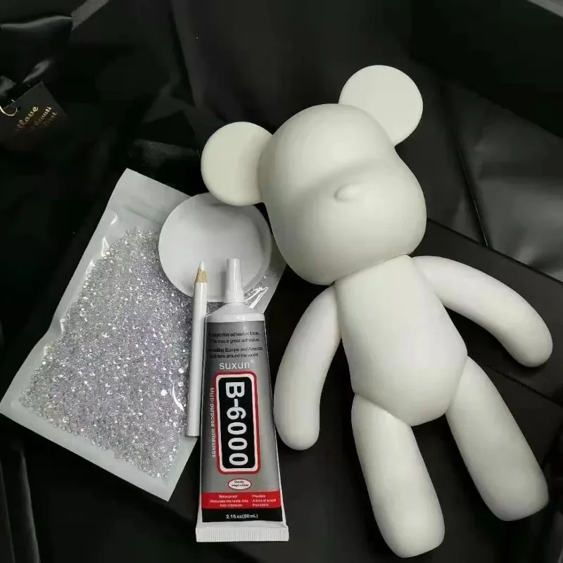 Diy auto-adesivo estátua de urso de cristal strass diamante bearbrick urso violento decoração glitter applique bearbrick decoração presente