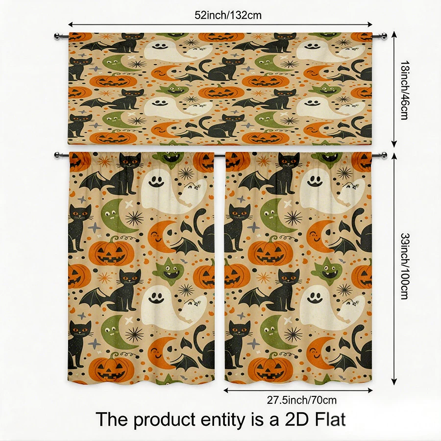 Halloween Fall Kitchen Curtains, Black Cat Ghost Pumpkin, Digital Print, Kitchen Dining Room, Rod Pocket Polyester, Home Decor