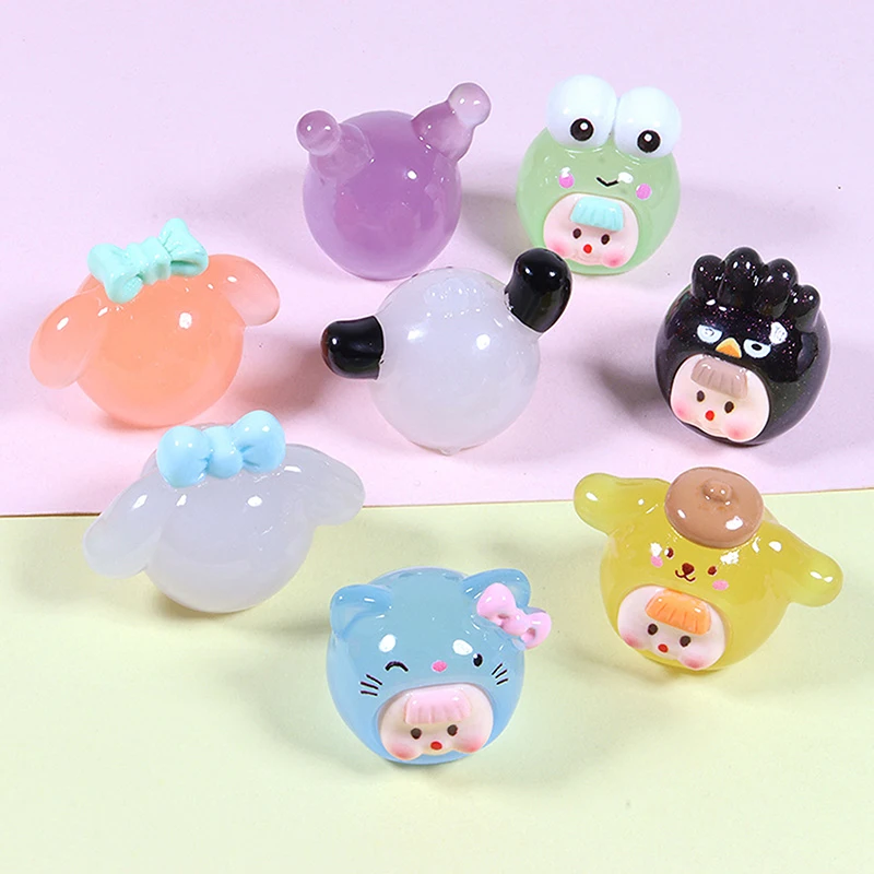 1/2/8PCS อะนิเมะ Kuromi ใหม่ Noctilucent Sanrio HelloKitty Mymelody Pochacco Kawaii DIY เคสโทรศัพท์ Hairpin หมวกตกแต่ง