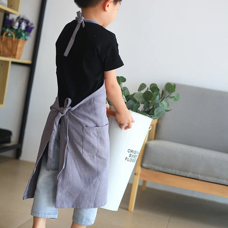 Minimalist Japanese Linen Apron Breathable Anti Fouling Apron for Boys and Girls Home Kitchen Baking and Painting Apron