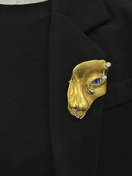 Vintage Abstract Mask Half Human Face Devil's Eye Teardrop Broochs for Women Girls Unique Creative Suit Pins Party Jewelry