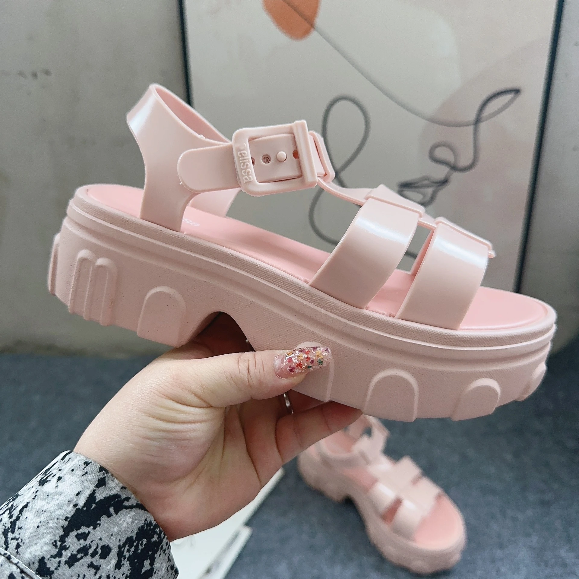 Women's Shoes Summer 2024 Adult Girls Open Toe Roman Matsu Thick Sole Sandals Ladies Breathable Beach Shoes Casual Jelly Shoes