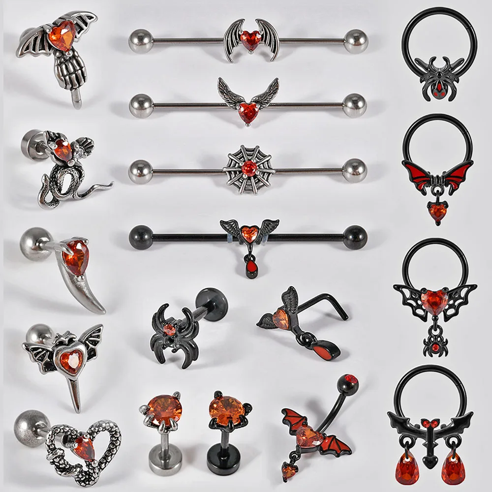 الفولاذ المقاوم للصدأ الأحمر الزركون الحاجز الفرس الشر الأذن الزنمة اللولب القرط الشفاه الدائري الحلمة الدائري الصناعية ثقب مجوهرات للجسم #1