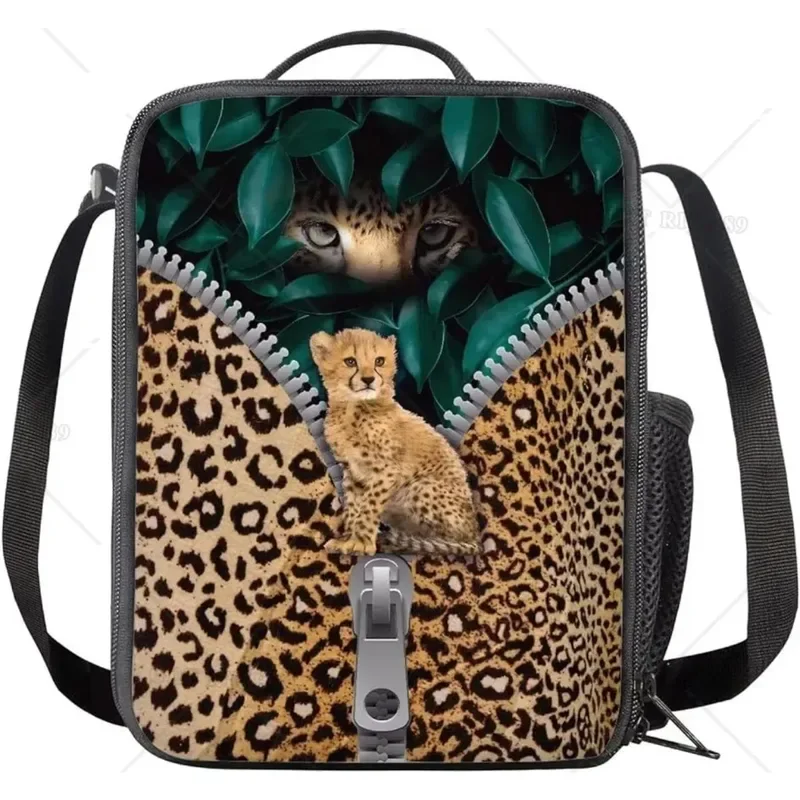 

Animals Cheetah Owl Reusable Lunch Box for Women Men Girls Boys Insulated Lunch Bags Waterproof Tote Bag for Work Office