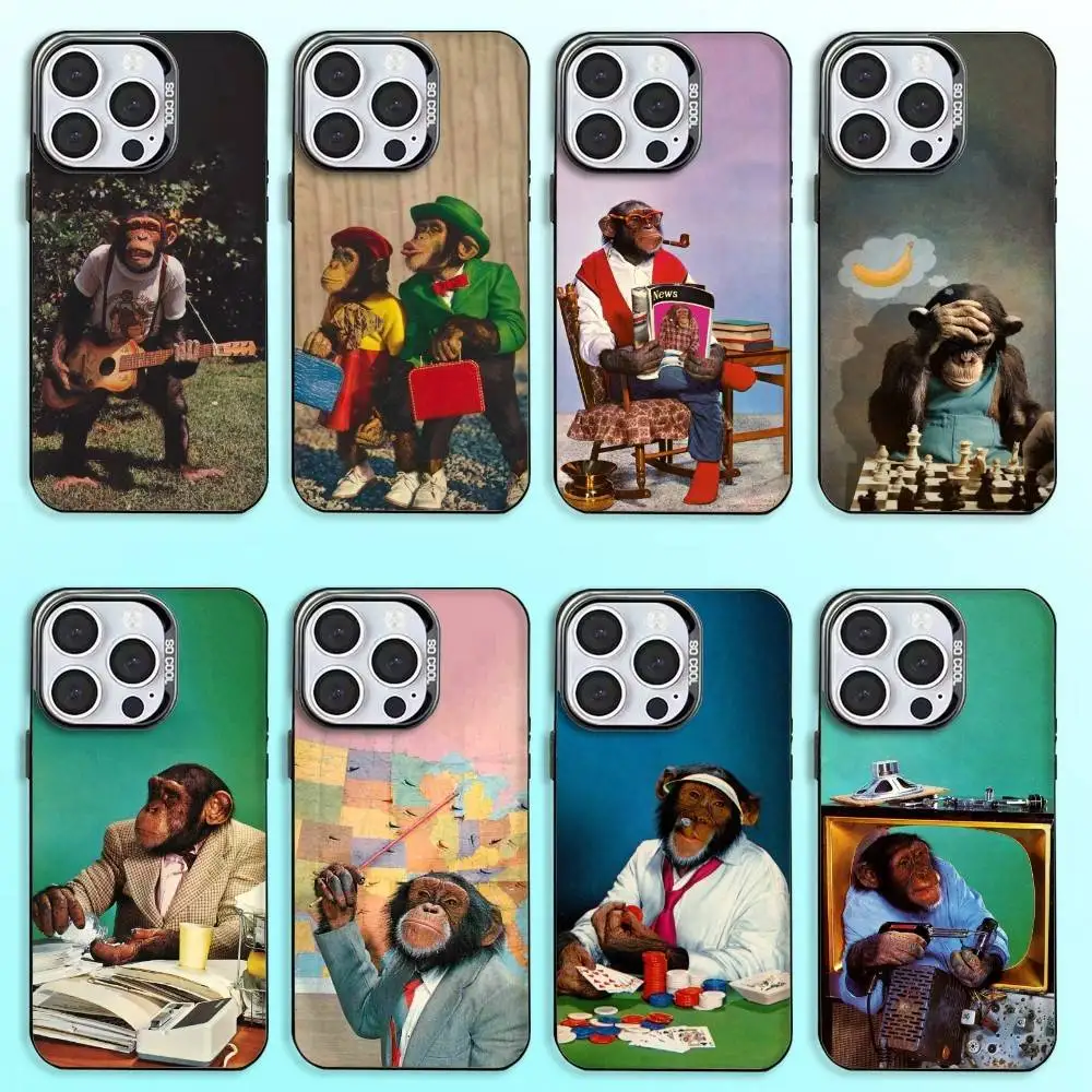 Monkey Gorilla Ape COOL  Phone Case For iPhone17,16,15,14,13,12,11 Plus,Pro Max Colored Silver Plated Inside Cover