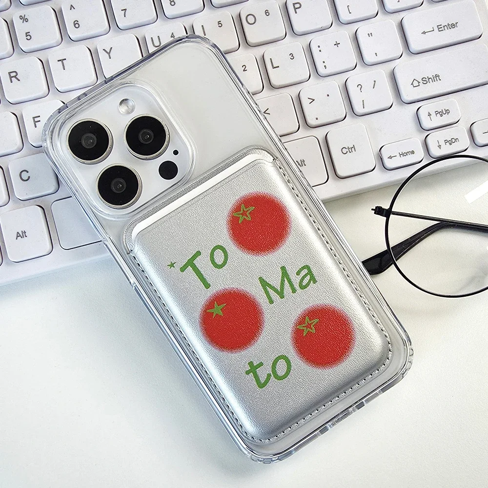 INS Korean Fashion Creative Little Tomato Cartoon Pattern Card Wallet Magnetic For iPhone For Samsung Galaxy For MagSafe Cover