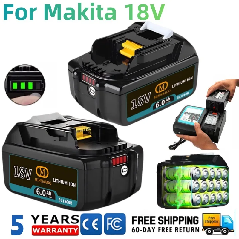 

Оригинальный аккумулятор Makita 18 В, 6000 мАч, 6 Ач, совместимый с DTW285 DHP487 Аккумулятор для беспроводных инструментов DGA404