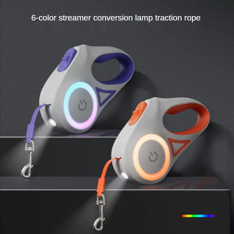 

Retractable 3/5 Meters Traction Rope New Style With LED Flashlight Double-sided RGB Streamer Light Ring Pets Dogs Accessories