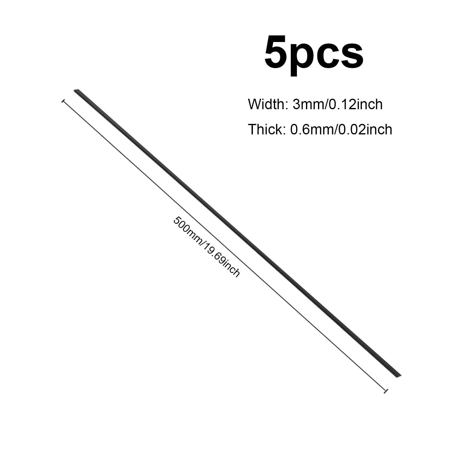 500mm Pultrazed Carbon Fiber Flat Solids Strip 0.3mm 0.5mm 0.6mm 0.8mm 1mm for Model Airplane DIY Quadcopter