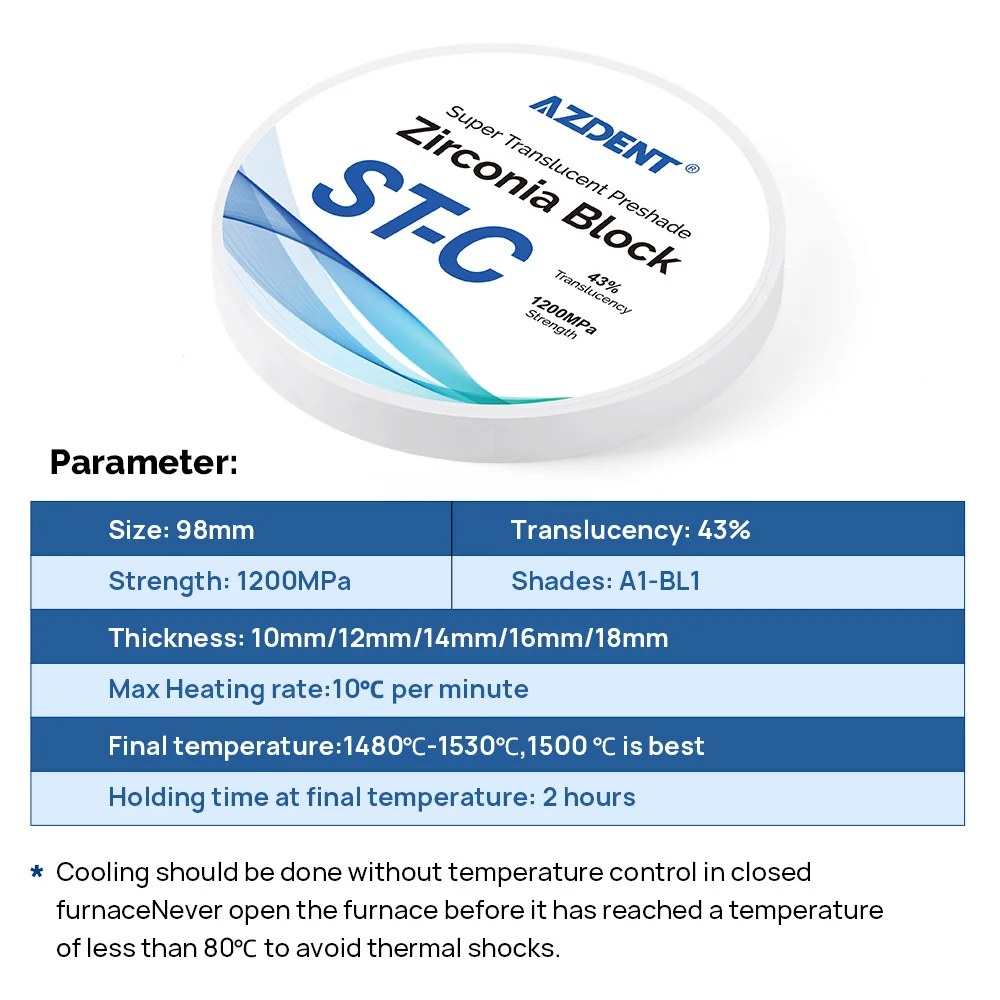 AZDENT Dental ST-C Pre-Shade Zirconia Block Lab Material Super Translucent Preshade Preferred Common Colored Dentistry Tools