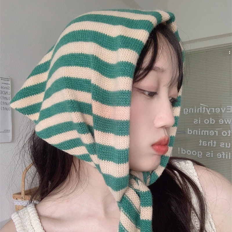 

Зимний женский корейский шерстяной треугольный шарф Ins Sweet Stripe вязаная повязка на голову Kawaii с бирками треугольный шарф легкий теплый