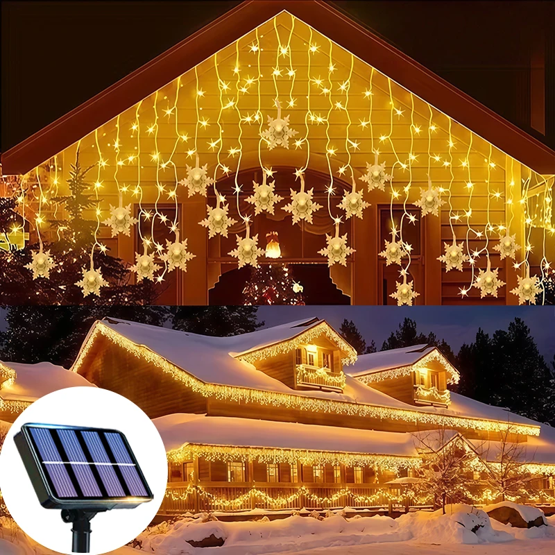 Solar Ice Strip Snowflake String Light Christmas Tree Decoration Light Winter Festival Light for Christmas Halloween Decor