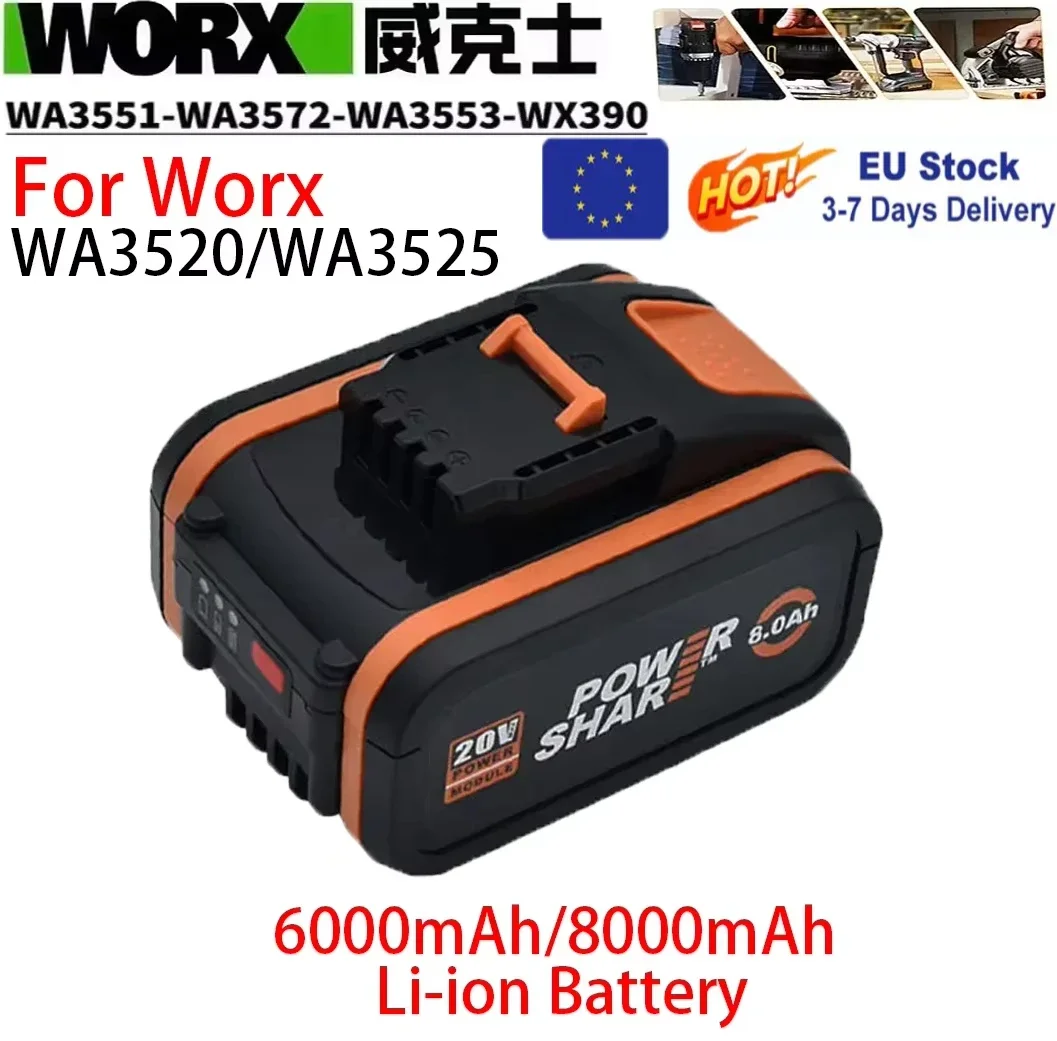 

Оригинальная литиевая батарея Worx 20V 8.0Ah, для перезаряжаемых инструментов WA3553 WA3551 WA3553.1 WA3570, для всех электроинструментов и садового оборудования WORX.
