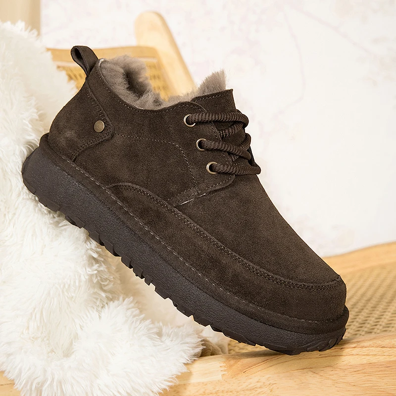 

Men's Snow Boots Thick Bottom Anti-Slip Warmth Fleece Lined Large Cotton Wool Shoes Winter High Top Genuine Leather Men Shoes