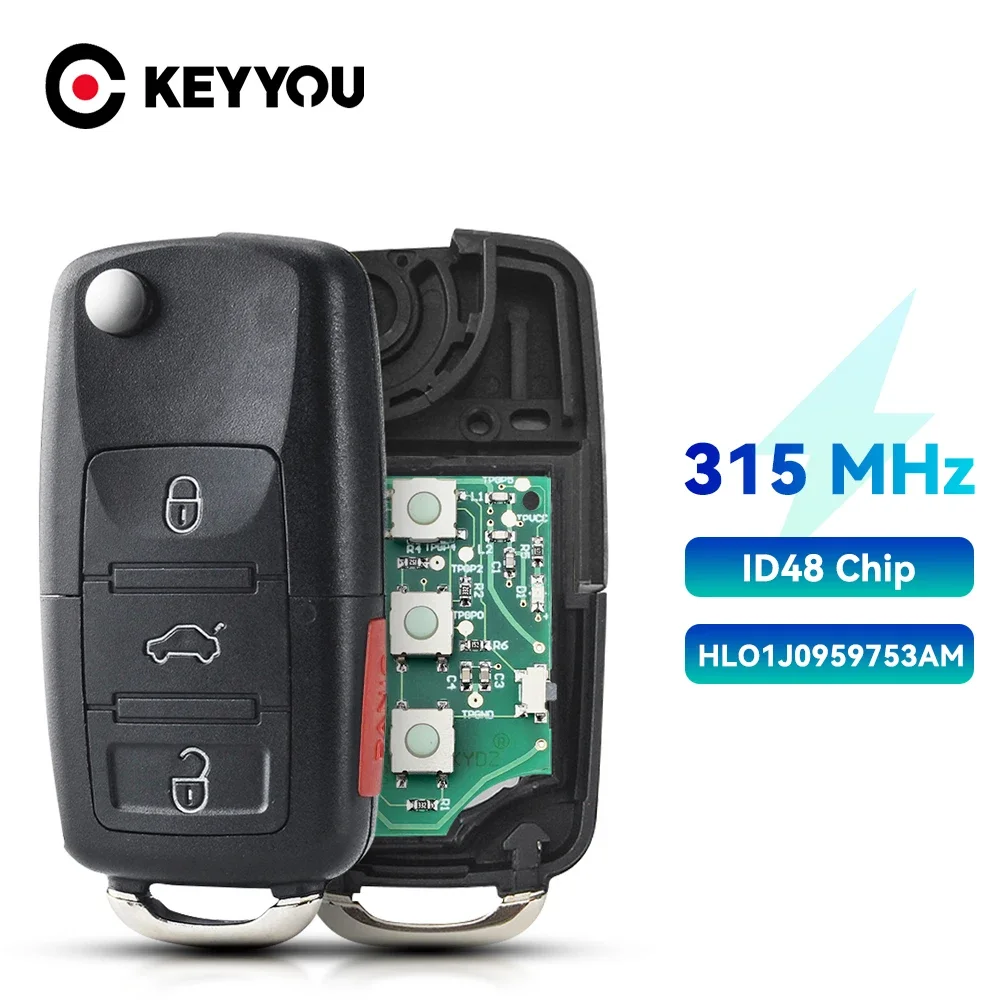 

KEYYOU 1J0959753AM Автомобильный Дистанционный ключ для VW Beetle Golf Passat Jetta 315 МГц ID48 5FA00839930 2000-2006