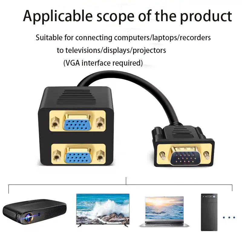 VGA 1/2/2 Computer Monitor Splitter 1 In/2 Out 1/2 Drag 2 VGA Connection Cable 1 Revolution 2 Female Twin Connection Cable