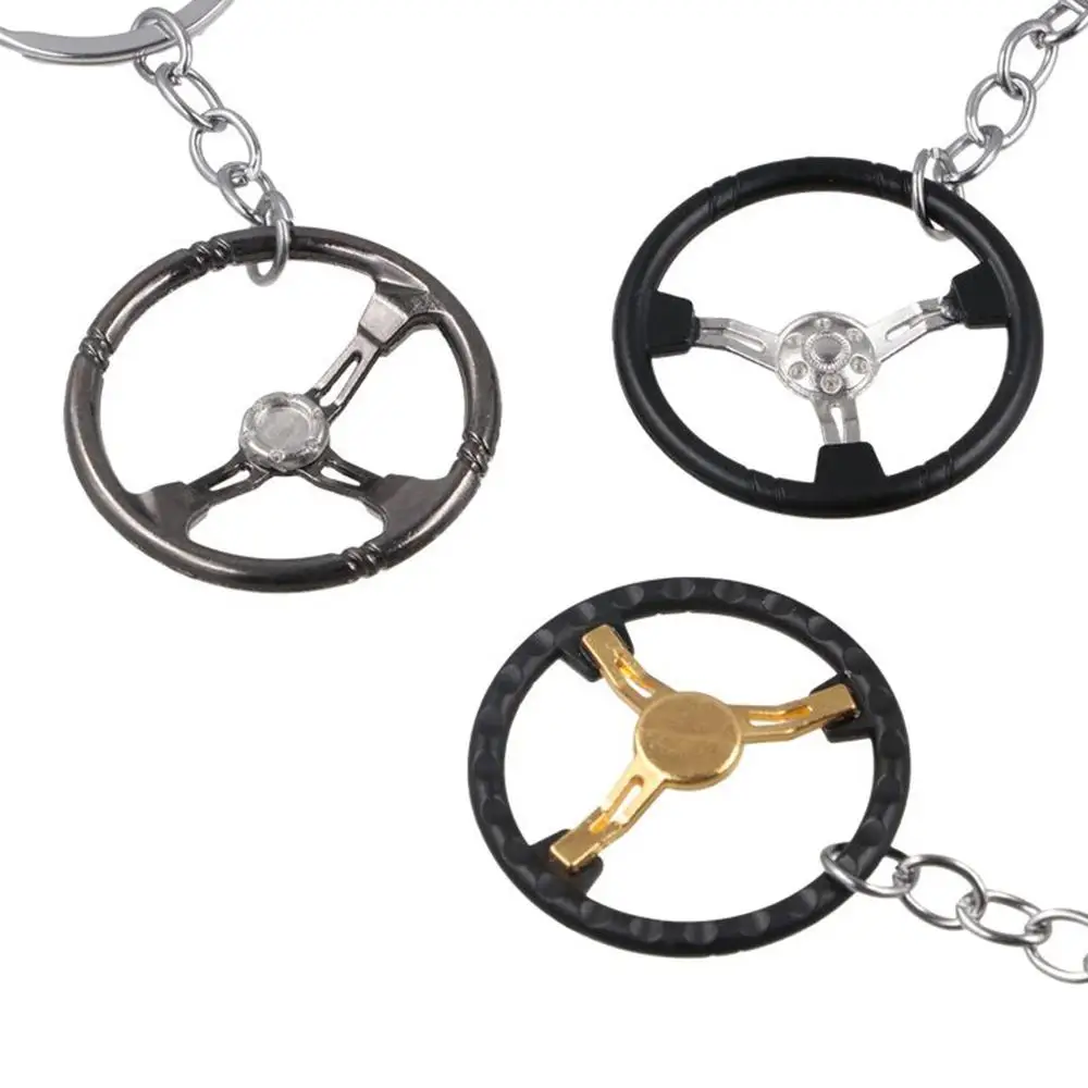 Personality Alloy Racing Steering Wheel Key Ring Three Color Keychain Car Refitting Pendant Punk Creative Backpack Decoration