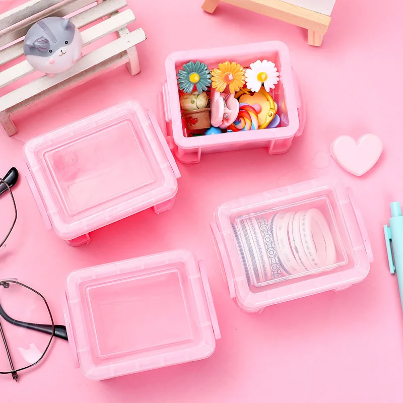 Pink Plastic Organizer Box with Clip On Lid Cute Mini Case Containers fit Hair Clip Earring Necklace Jewelry Storage Packing