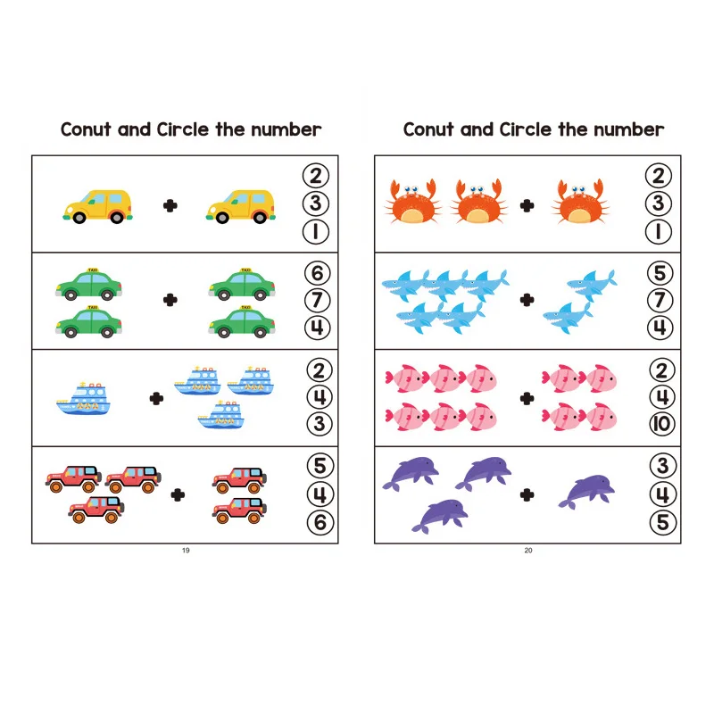64 صفحة من مصنف الرياضيات التفاعلية لمرحلة ما قبل المدرسة، تمارين الجمع والطرح، أنشطة التعليم المبكر