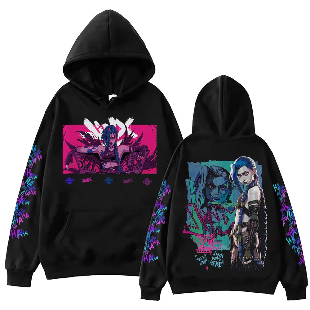 Anime Arcane League Jinx Felpe con cappuccio Stampa 3D Uomo/Donna Cartoon Tuta Felpa Manica lunga Kid Pullover Felpa con cappuccio da uomo