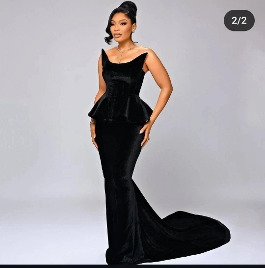 

Black Celebrity Dresses Mermaid Strapless Sexy Formal Occasion Party Velvet Chapel Trailing Evening Party Gowns