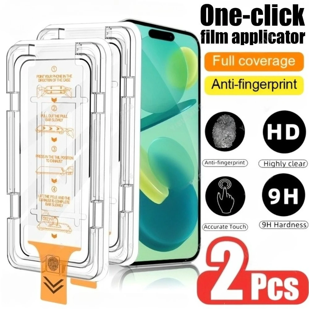 

2 шт. Защитное стекло на весь экран для iPhone 17 16 15 Pro Max Air 16 15 Plus 14 13 12 11 Pro XR XS, установка в один клик