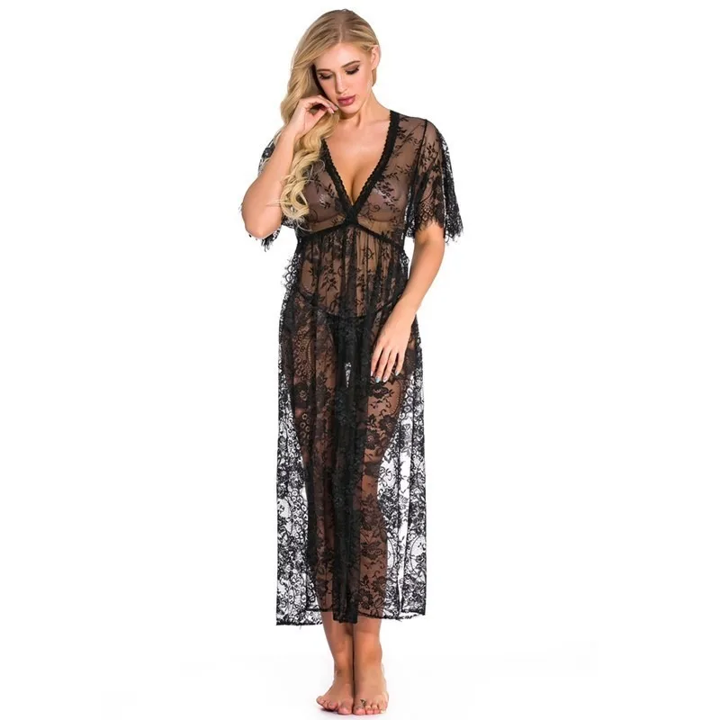 

Sexy Nightgowns Pajamas for Women Dresses Multi-color Lace See-through Deep V Long Dress Woman Underwear Set Night Clothes