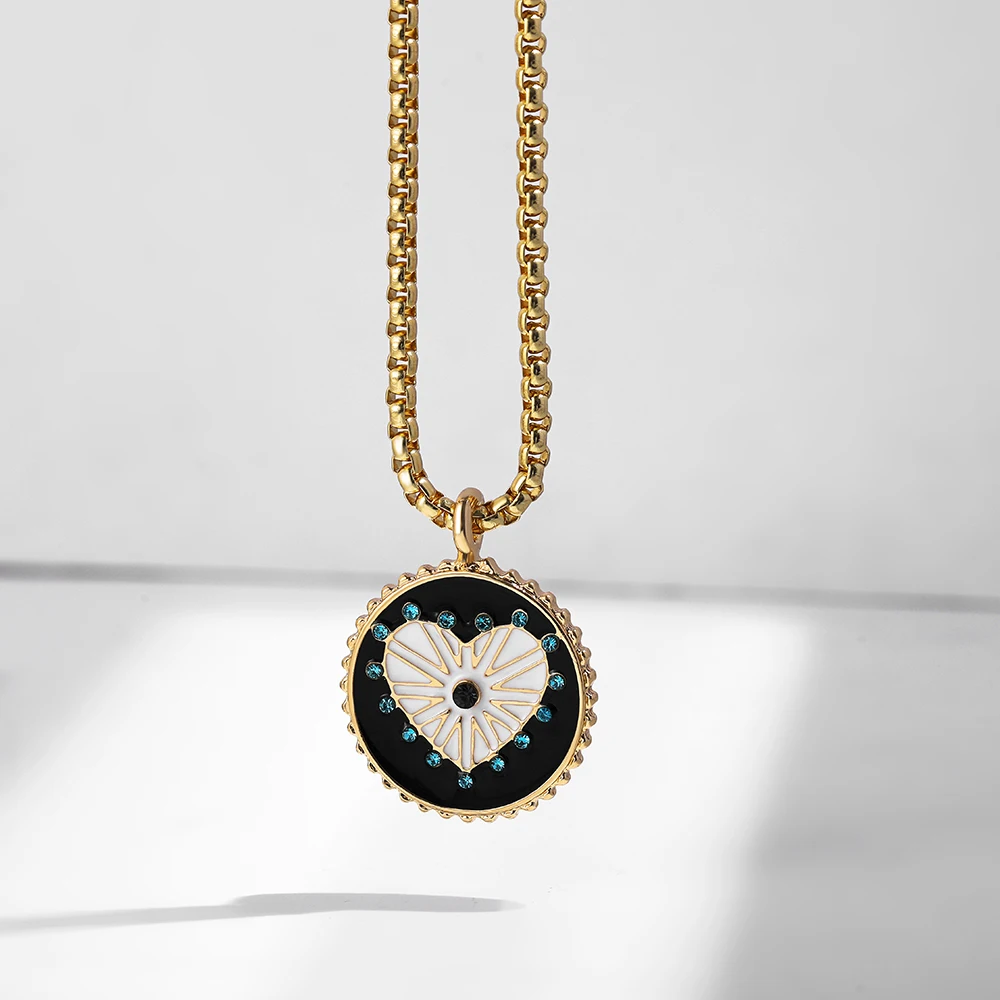 Cute Eyes Heart Palm Zodiac Signs Necklace For Women Double Sided Enamel Star Pendant Collar Gold Color Stainless Steel_maomaolike.com