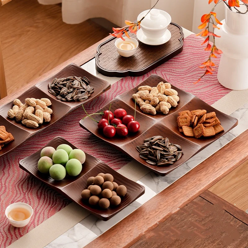 

2/3/4 Grids Nut Fruit Plate Snack Tray Boiled Dried Tea Fruit Plate Food Materials Plate Household Tray Bamboo And Wooden Tray