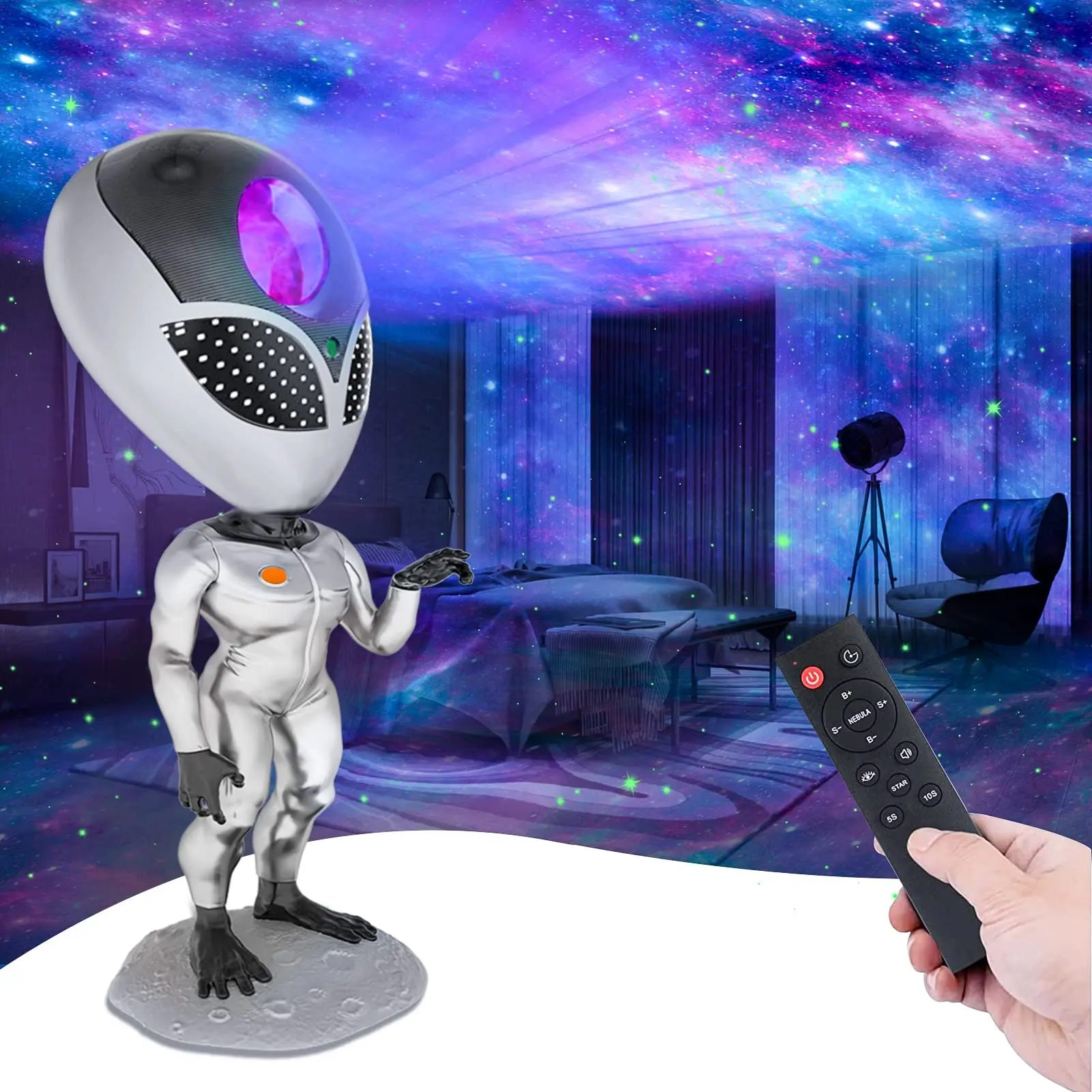 Projecteur de galAct extraterrestre pour chambre à coucher, lampe LED nébuleuse étoilée avec minuterie et télécommande, veilleuse Aliund n