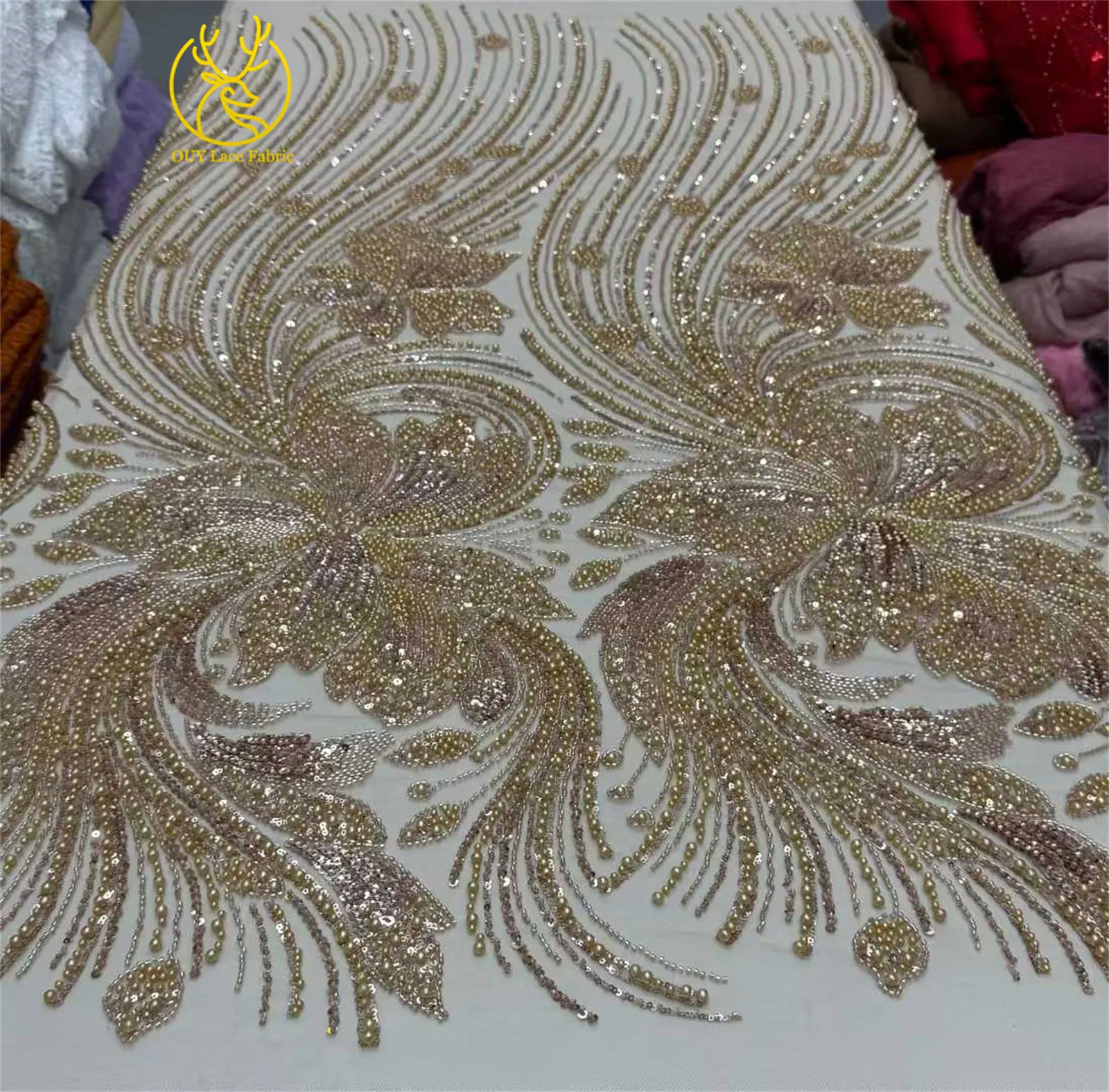 Tela de Encaje Africana Roja con Cuentas, Encaje de Tul con Lentejuelas Francés Nigeriano de Alta Calidad 2026, Adecuado para Vestidos de Fiesta para Mujer
