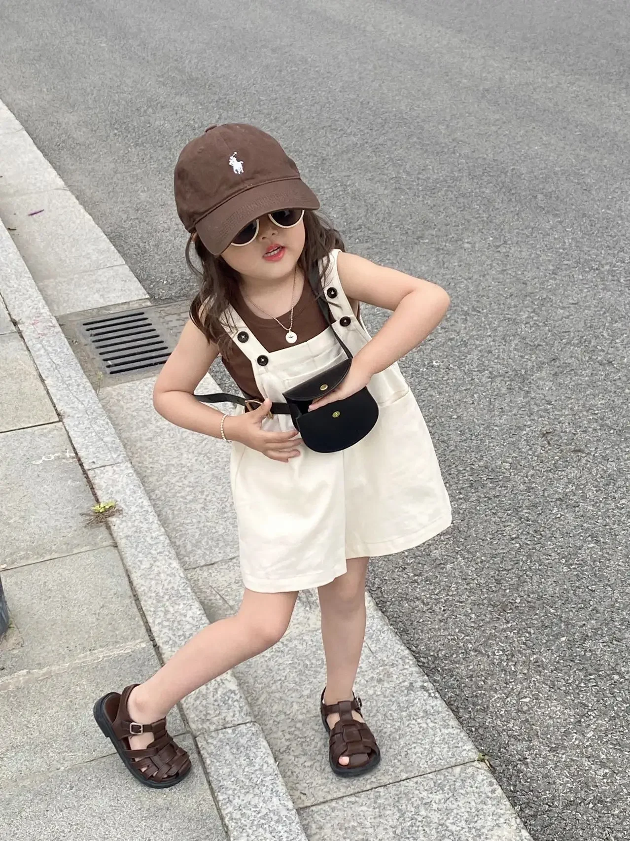 

2023 Children Sets Waistcoat Sleeveless Pullover O-neck Collar Overalls Above Knee Length Loose Solid Cotton Fashion Cool Kids