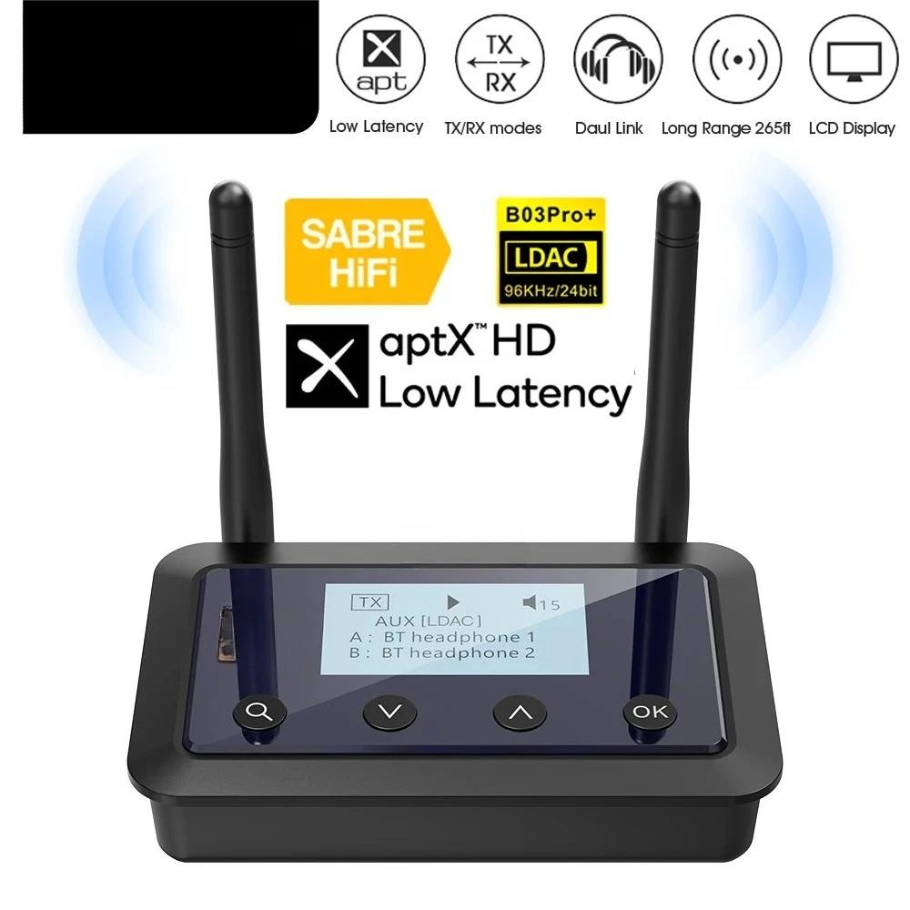 1Mii B03Pro+ Bluetooth 5.3 Transmitter Receiver Audio AptX LL HD CSR8675 HiFi LDAC Bluetooth Adapter for TV PC with LCD Screen #
